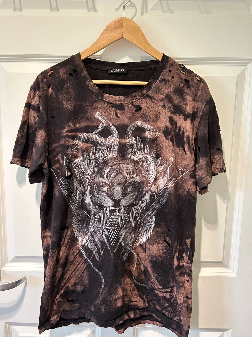 Balmain Distressed Tiger Graphic T-Shirt